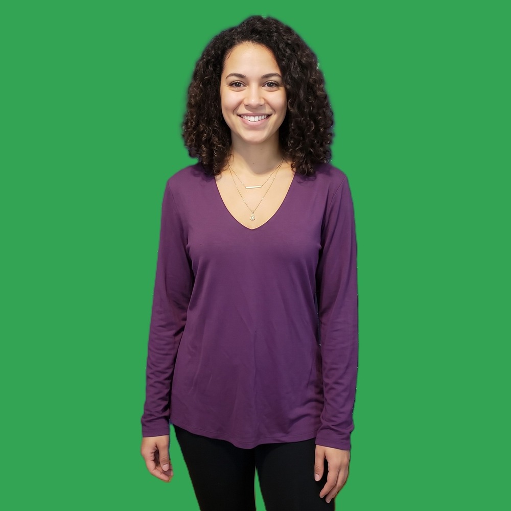 Long Elegant Legs Womens Tall V-Neck Long Sleeve Top Plum Purple LEL